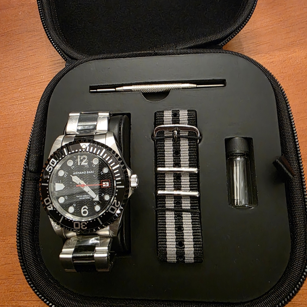 Armand Basi Automatic Diver Silver and Black Men's Watch Set
